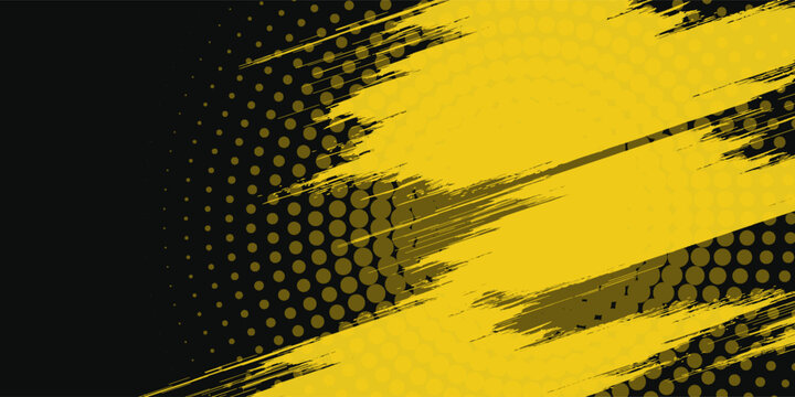 Yellow and black backdrop with dot halftone pattern element. Abstract brush grunge background. retro comic concept for your graphic design, banner or poster.