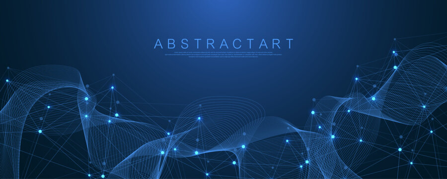 Global network connection concept. Big data visualization. Social network communication in the global computer networks. Internet technology. Business. Science. Vector illustration