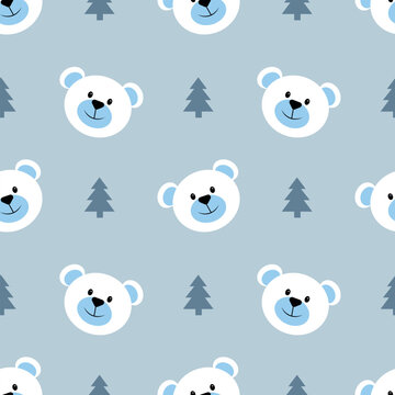 Seamless pattern with a bear on a blue background