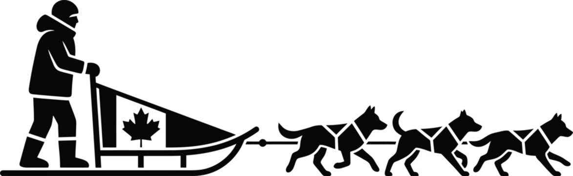 Dog sled, Canadian winter sports, sled dog team, black silhouette