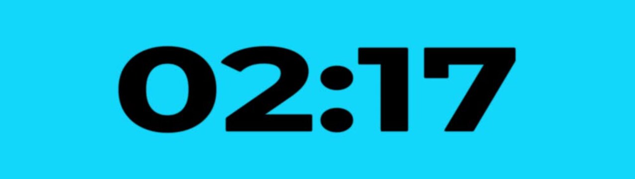 glowing neon 2 minute 30 second countdown animation from 150 seconds to 0 seconds on a transparent background, 4k video