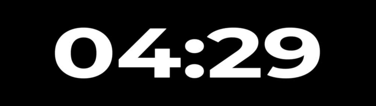5 Minute countdown animation on black background.Digital Countdown timer one minute animation from 300 to 0 seconds on transparent background.