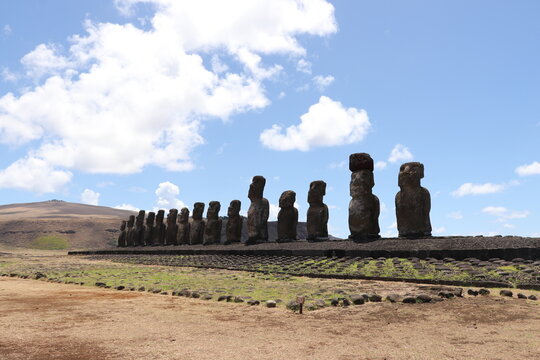 The fifteen moai statues of Ahu Tongariki on Easter Island