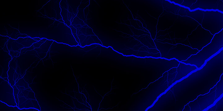 Abstract swirling dark background with vibrant electric blue lightning bolts, night, intense. Powerful lightning bolt striking through ominous dark sky. Ideal for weather and natural disaster concepts