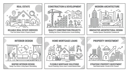 Fototapeta premium Real Estate, Construction, Architecture, Interior Design, Mortgage Loans, Property Investment Icons