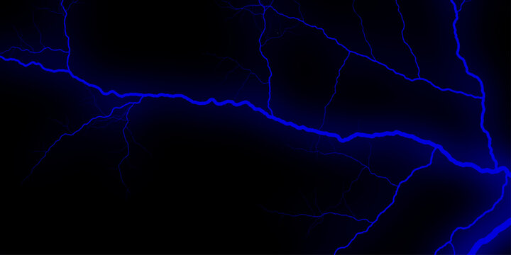 Abstract swirling dark background with vibrant electric blue lightning bolts, night, intense. Powerful lightning bolt striking through ominous dark sky. Ideal for weather and natural disaster concepts