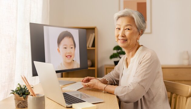 パソコンで真剣に作業をするシニア