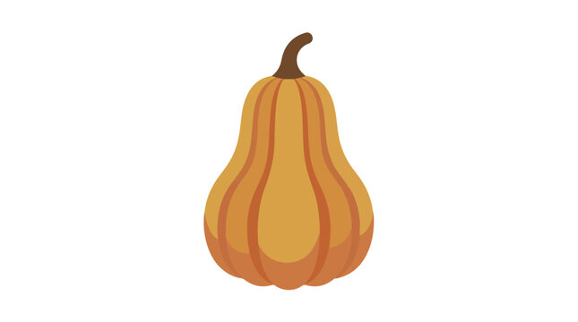 A vibrant orange butternut squash with brown stripes and stem isolated on white background