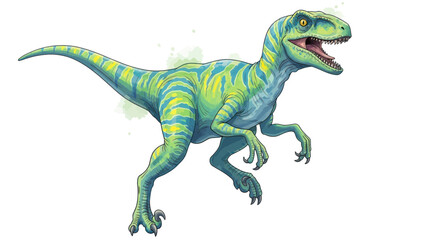 Striped velociraptor dinosaur with open mouth in hunting stance © Wejang