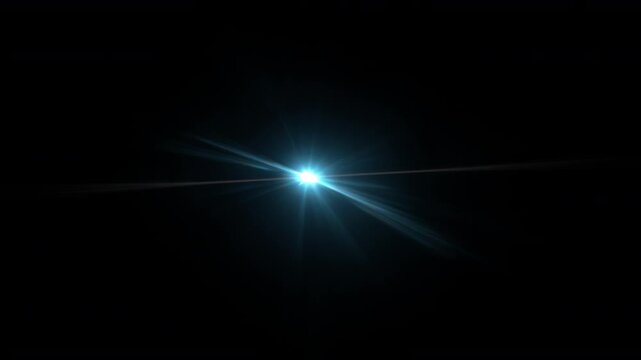 Real Blue Lens Flare Overlay in Motion Isolated on Black Background at 1000fps Slow Motion.