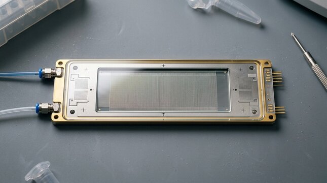 Next-Generation Sequencing Flow Cell Chip Surface Close-Up