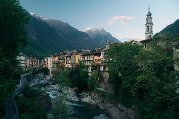 Sunset view of Chiavenna old town with Mera river, Lombardy, Italy © JFL Photography