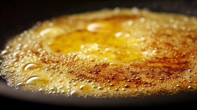Butter melting and browning in a hot skillet for cooking.