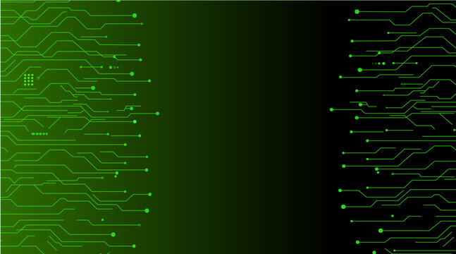 Abstract Green Circuit Board Technology Background Vector &ndash; Futuristic Electronic Network Frame with Digital PCB Lines and Cyber Tech Design