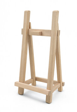Wooden H-frame tabletop easel holding blank canvas in natural light