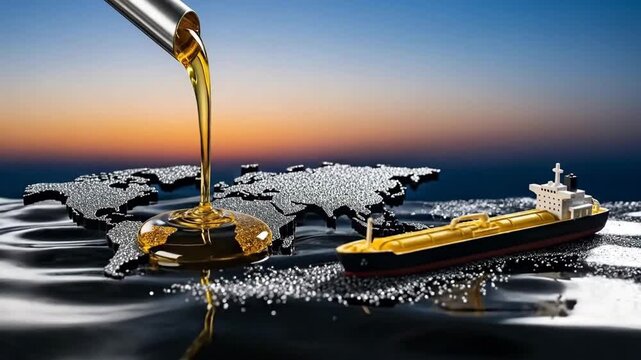 Liquid gold journey: global export, commodity import, petroleum price, market barrel, energy commerce, trade logistic, world supply, demand curve, economic factor, resource flow, crude shipment.