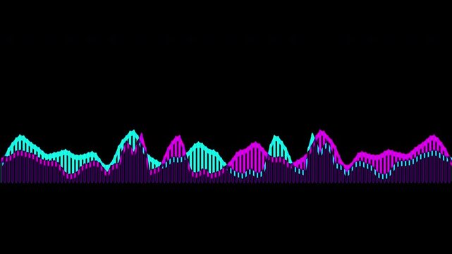Colorful audio waveform spectrum animation.Spectrum audio animation, Wave form Audio Isolated on background. Audio spectrum wave effect, waveform beats.Green background.