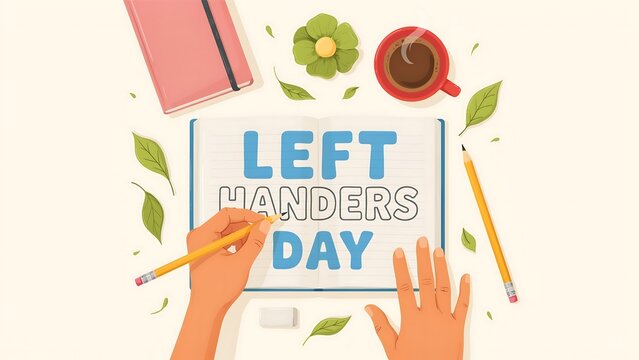 International left handers day conceptual art with person writing in notebook at desk notebook creative drafting