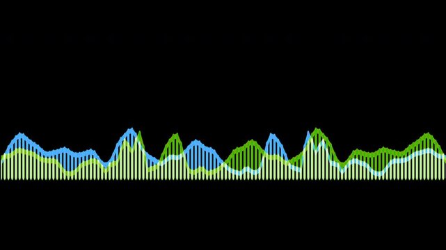 Colorful audio waveform spectrum animation.Spectrum audio animation, Wave form Audio Isolated on background. Audio spectrum wave effect, waveform beats.Green background.