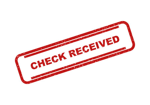 Red ink rubber stamp text reading check received in a rectangular box