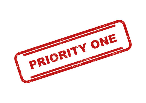 Red priority one rubber stamp impression text sign