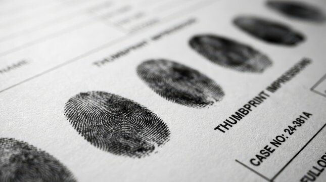 Close up view of fingerprint card with multiple clear thumbprint impressions for identification purposes.