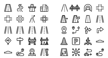 Road sign icons collection linear style transportation and navigation symbols © Md