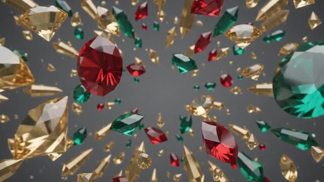 CHRISTMAS & NEW YEAR - The Luxury Gold, Emerald Green & Festive Red Crystal Firework 4K