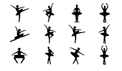 Elegant Ballerina Silhouette Vector Set Classic Ballet Dance Poses with Pointe Shoes Graceful Female Dancer Clipart Collection © Shapla