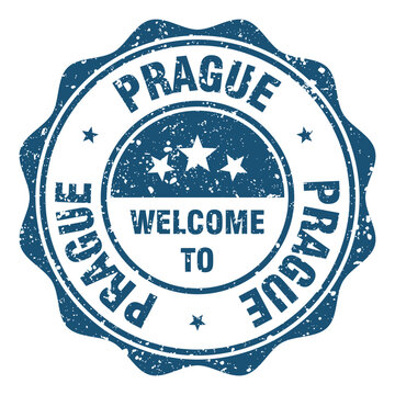 Welcome to Prague red grunge round stamp. Welcome to Prague stamp