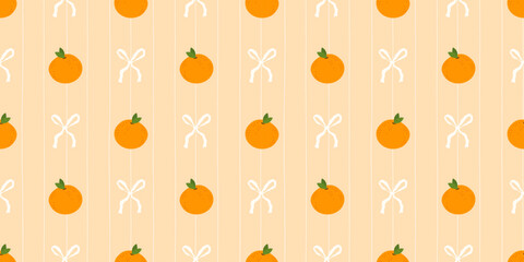 Fototapeta premium Pattern seamless fruit clementine mandarin bg orange vector cover drawing. Fresh citrus sweet hand tree vintage plant tangerine artwork. Nature summer juice agriculture print design.