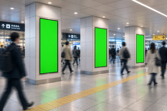 駅構内の空白デジタルサイネージ広告スペースBlank Digital Signage Advertising Display in Modern Subway Station