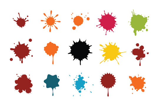 Splat slime mucus collection . Sticky liquid goo spots and blobs. Colorful jelly cartoon snot and smudges. Vector illustration isolated on white background