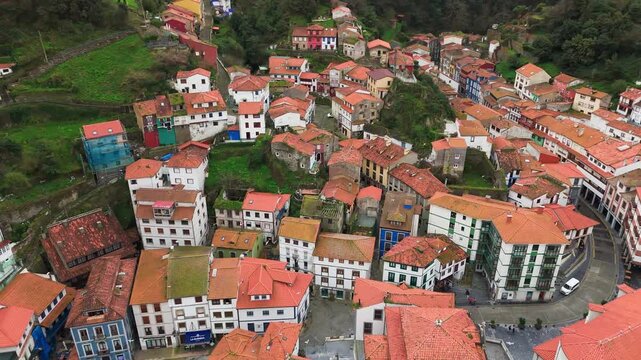 Aerial view of colorful village of Cudillero in Asturias, Spain