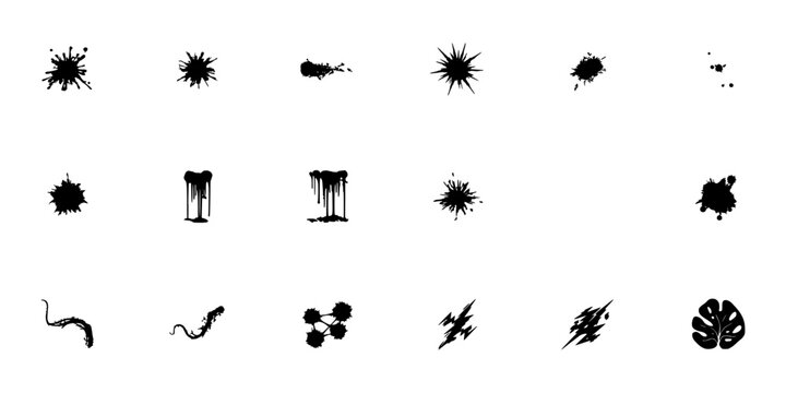 Splatter Patterns Arranged in a Grid Showcasing Various Ink Splatter Designs Featuring Pattern, Design, Art with Abstract