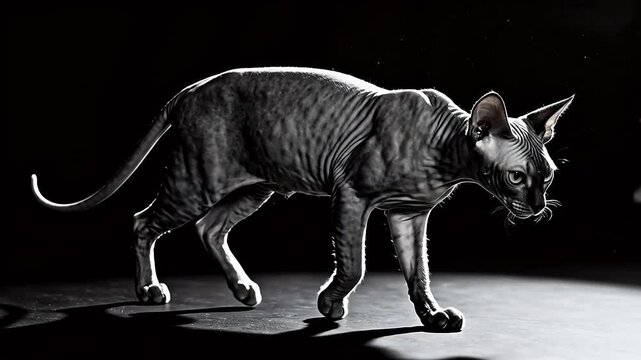 Hairless cat in motion