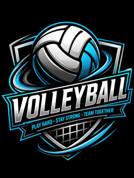 Blue and white volleyball sport logo emblem for team competition