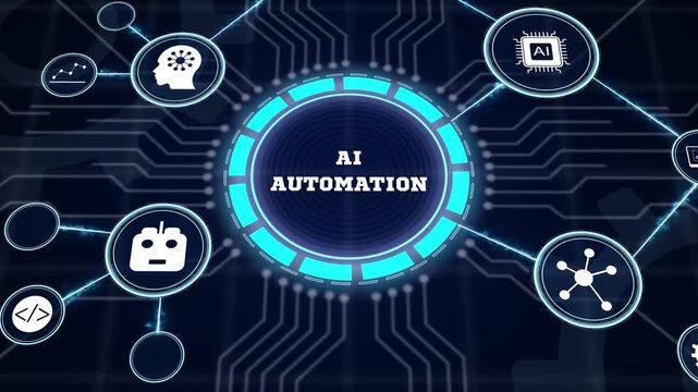 Advanced cybernetic background focusing on ai automation infrastructure with glowing tech microchip icons and smart data communication nodes for systems.