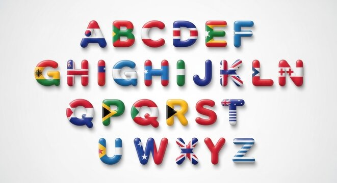 alphabet, colorful letters, flags, typography