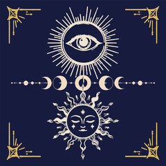 Hand drawn celestial illustration elements surreal mystic © Harbros Studio