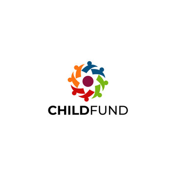 Modern charity logo featuring colorful children holding hands in a circular formation. The clean vector design symbolizes unity, care, hope, and child development, ideal for charities, foundations