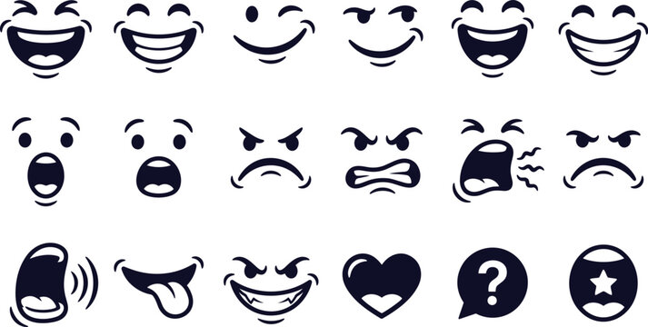 Black and white of diverse facial expressions and emotions face happy