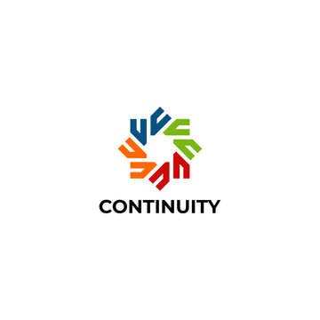 Modern abstract logo featuring interconnected geometric arrows forming a circular symbol of continuity and collaboration. The colorful minimalist vector design represents connection, growth, teamwork,