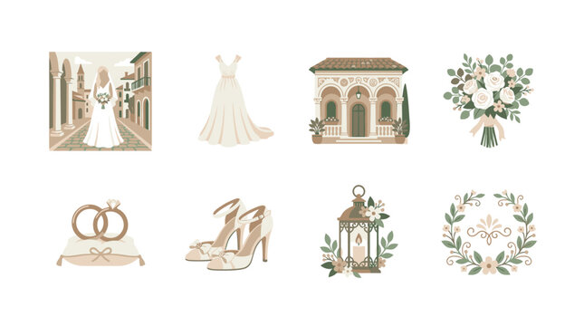 Wedding dress and accessories set.