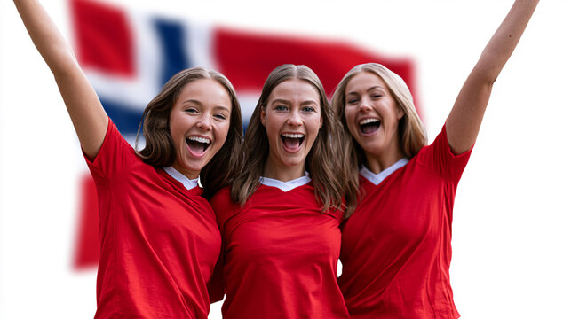 Norwegian Female Football Fans Ecstatically Celebrating Victory