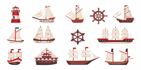 Sailing ships and lighthouse flat vector illustration on a white background © Juran