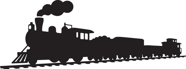 Vintage steam locomotive, black silhouette, train icon, railroad transportation © Graphic Boss