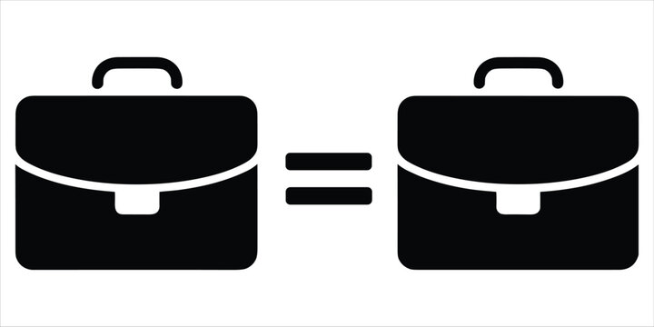 Two black briefcase icons with an equals sign between them on a white background business equality