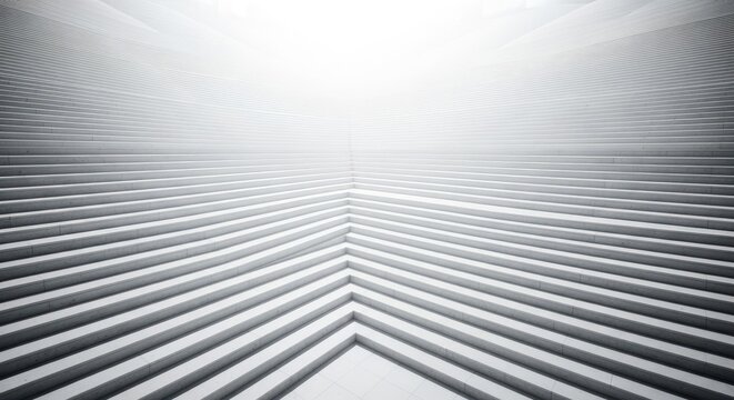 Abstract geometric white tiered steps under bright light.