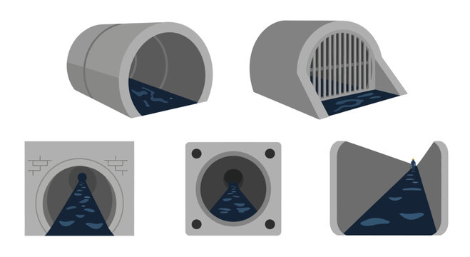 Set of Various Sewer and Drainage Pipe Icons